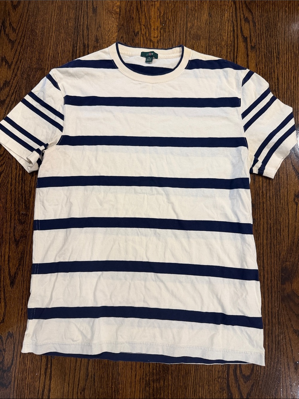J. Crew White and Navy Striped Short Sleeve Tee